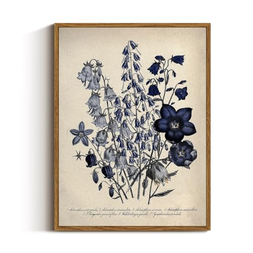 VIYYIEA Vintage Framed Botanical Wall Art Decor, Living Room Bedroom Blue Campanula Pictures Retro Wall Decor, Framed Canvas Prints Artwork, Farmhouse Flower Paintings,12x16 Inch - color: Blue Antique Campanula, size: 16"L x 12"W
