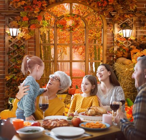 Fall Thanksgiving Backdrop Autumn Pumpkin Harvest Window Backdrop for Photography Background 10x8ft Maple Leaves Forest Haystack Photo Backdrop Kids Baby Birthday Party Portrait Prop Banner - color: NSW12879