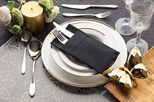 Moyes Home Black Disposable Dinner Napkins with Pocket - Linen-Feel Pre-Folded Cloth-Like Paper Napkins for Silverware, Weddings, Dinner Parties, 16x16 in, Pack of 50 - color: Black