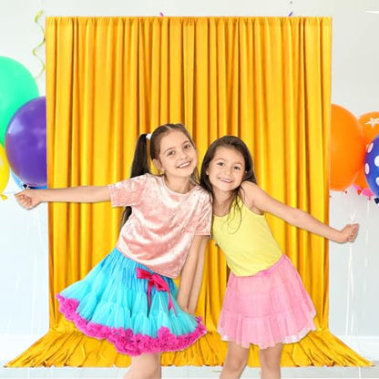 10ft x 10ft Gold Yellow Backdrop Curtains for Parties, Fabric Satin Background Curtain with Rod Pockets for Weddings, Birthday, Photography, Mother's Day, Graduation Party Backdrop Drapes, 2 Panels - color: Gold Yellow