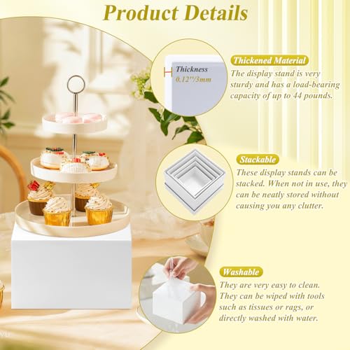 9 PCS White Buffet Risers and Stands | Food Display Risers for Buffet Table | Acrylic Stands with Signs and Markers | Cube Boxes for party, birthday, wedding, Catering, Collection | Size 10’’-9’’-8’’-7’’-6’’-5’’