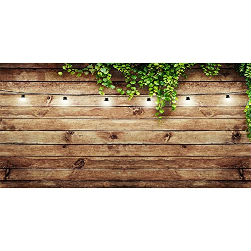 20x10ft Rustic Background for Photography Green Leaves Woodlands Photos Backdrops Wood Plank Backdrops for Weddings Birthday Baby Shower Party Barn Farmhouse Decorative Banner - size: 20x10ft