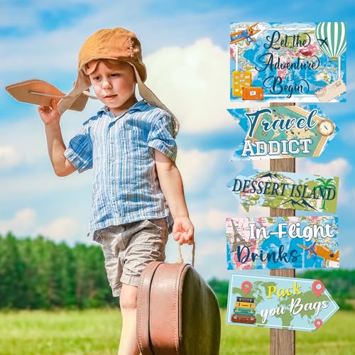 20 Pieces Travel Party Signs Travel Themed Party Decorations Let The Adventure Begin Sign Around the World Decorations Bon Voyage Party Wall Door Porch Yard Sign Travel Party Supplies - style: Travel