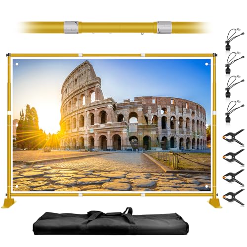 10 x 8FT Backdrop Banner Stand, Heavy Duty Adjustable Photo Background Support Frame Kit, Step and Repeat Stand for Photo Booth, Parties, Exhibition, Trade Show, Wedding - Gold - color: Gold, size: 8x10ft