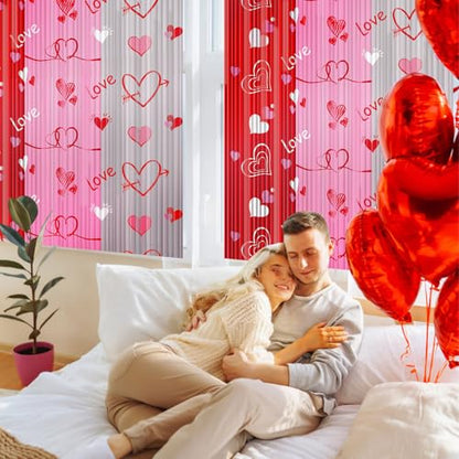 2PCS Valentines Foil Fringe Curtains Backdrop Valentines Party Decor Pink Red Silver Streamers Heart Shape Tinsel Foil Fringe Curtain for Valentine's Day Galentines Day Photo Props Wedding, 3.3x6.6ft - style: Heart
