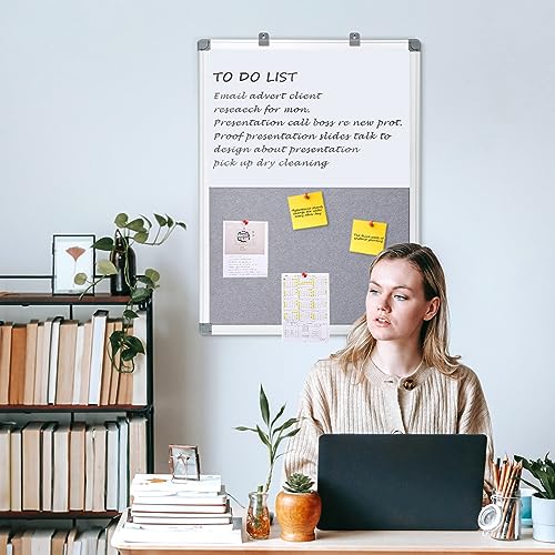 Combination Magnetic Whiteboard & Fabric Board,Dry Erase Board Bulletin Board 36x24inches Combo Vision Board for Wall,Home,School,Office - color: Grey-vertical, size: 36"W x 24"H