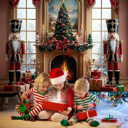Mocsicka Merry Christmas Backdrop Nutcracker Soldier Christmas Fireplace Party Decorations Banner Xmas Tree Backrgound for Photography Photo Booth Props (Red, 7x5ft(82"x60")) - size: 7x5ft(82"x60")