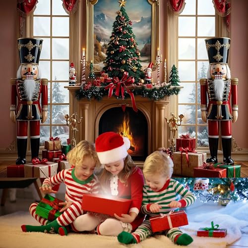 Mocsicka Merry Christmas Backdrop Nutcracker Soldier Christmas Fireplace Party Decorations Banner Xmas Tree Backrgound for Photography Photo Booth Props (Red, 12x10ft(144"x120")) - size: 12x10ft(144"x120")