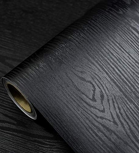 Black Wallpaper - Wood Peel and Stick Wallpaper – Black Wood Self-Adhesive & Removable Wall paper for Countertop Furniture Kitchen Wall, Countertop Contact Paper, Easy to Clean, 24''×393'' Vinyl - size: 24" x 393"