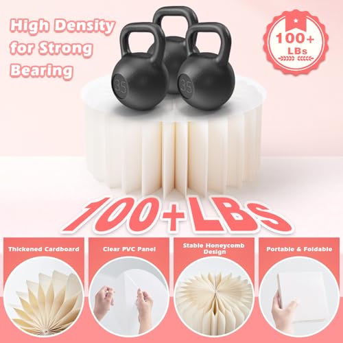 4Pcs Buffet Risers, Foldable Food Risers for Buffet Table, 12" Reusable Cardboard Display Risers Cylinder Stands with Acrylic Plates for Party, Wedding, Catering & Birthday Decor