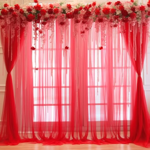 20x10 Red Tulle Backdrop Curtains for Parties, Sheer Backdrop Curtain Wedding Photo Background Drapes for Baby Shower Photography Birthday Party - color: Red, size: 20x10ft