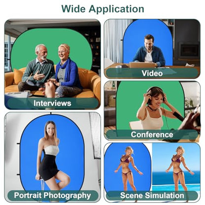 Kate 5x6.5ft(1.5x2m) Collapsible Backdrop Self Tape Blue Green Twist Flex Folding Pop up Backgrounds for Photoshoot, Headshots Photo, Video Calls - color: Blue/Green