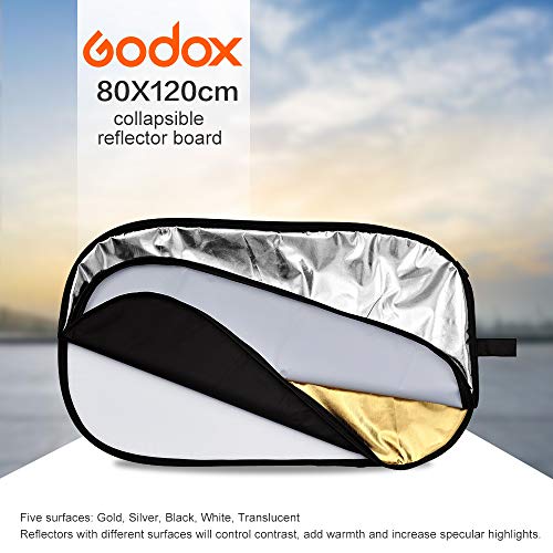 GODOX 32”x47” 80x120cm 5-in-1 Collapsible Portable Disc Light Reflector with Bag for Studio and Photography - Gold, Silver, Black, White, Translucent.