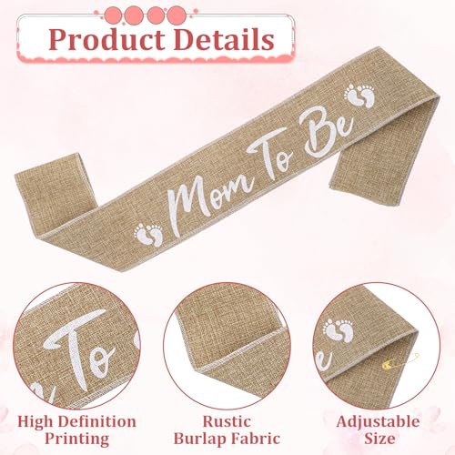 Jeffdad Neutral Burlap Mom to Be Sash Dad to Be Pin Baby Shower Decorations, Mommy to Be Sash Baby Shower Corsage for Gender Reveals Party Decorations for Pregnant Keepsake Gifts