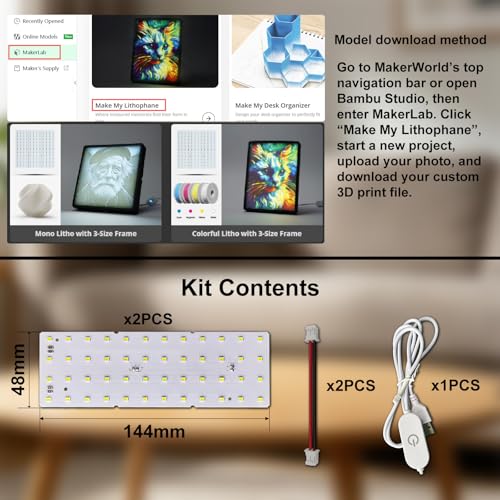 2PCS Lithophane LED Backlight Board Kit KC009 KC010 for Bambu Lab H2C/X1/P2S/A1 LED Light Board Backlights Makerworld Model Parts USB 3D Print Accessory Photo Model DIY Light Box - color: 2 PCS Lithophane LED