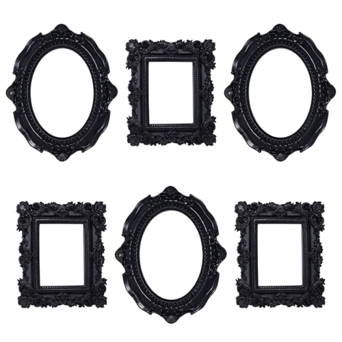 6 Pcs Mini Frames, Black Small Vintage Picture Frames Antique Resin Photo Frame for DIY Craft Galley Wall Hanging Jewelry Display Shooting Photo Props Christmas Decor (Without Backings) - color: Black, style: Style 1