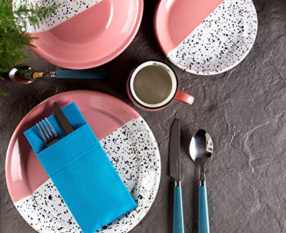 Moyes Home Blue Disposable Dinner Napkins with Pocket - Linen-Feel Pre-Folded Cloth-Like Paper Napkins for Silverware, Weddings, Dinner Parties, 16x16 in, Pack of 50 - color: Blue