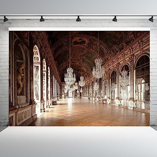 AOFOTO 15x10ft Vintage Corridor Background Luxury Chandelier Photography Backdrop Retro Ceiling Mural Wedding Adult Lovers Portrait Retro Photoshoot Studio Props Wallpaper - size: 15x10ft