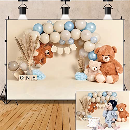 Bear Newbown 1st Birthday Cake Breakup Balloon Baby Backdrop Decoration Photo Studio Photocall 1st Birthday Party Banner Cake Smash Photo Prop,5x3ft - size: 5x3ft