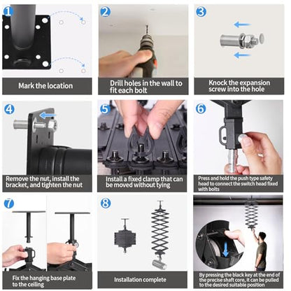 Photography Ceiling Rail System 2M Lifting Constant Force Hinge kit with Safety Rope Accessories for Live Broadcast Studio Photography Flash Specialized Equipment