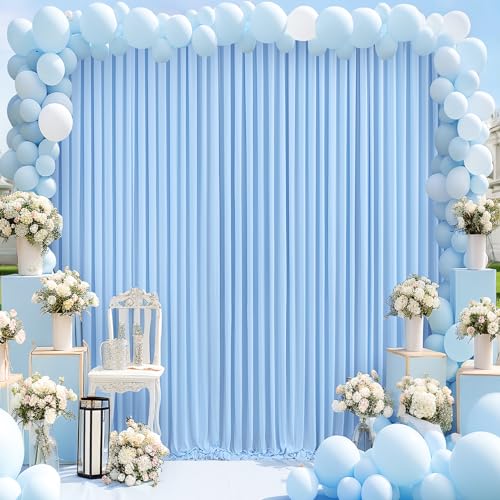 10ft x 10ft Baby Blue Backdrop Curtains Panels for Baby Shower Parties Wrinkle Free Fabric Backdrop Drapes Decorations Cloth for Birthday Party Gender Reveal Photography Photoshoot Background Curtain - color: Blue, size: W5' x H10'(2 panels)