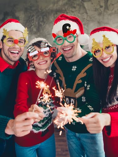 HOVACY 50 Pcs Christmas Glasses for Women, Christmas Glasses Bulk, Plastic Santa Accessories for Xmas Decorations Accessories