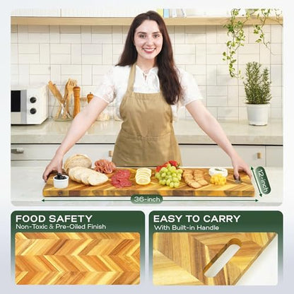 Howizz Acacia Wood Large Cutting Board, Herringbone Charcuterie Board with Handles - 36"x12"x1" - color: 5-Herringbone, size: 36"L x 12"W
