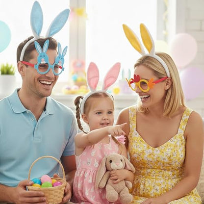 Easter Headbands and Glasses Set, 6PCS Bunny Ear Headbands & Funny Easter Glasses, Cute Photo Props for Easter - color: B