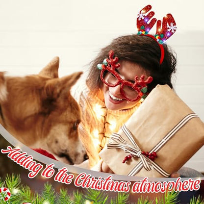 Jexine 24 Pcs Christmas Light up Headbands LED Christmas Headbands with Different Designs Reindeer Antler Santa Hat Tree Xmas Hat Bow Hair Hoop for Xmas Party Favors Decoration Adult Women