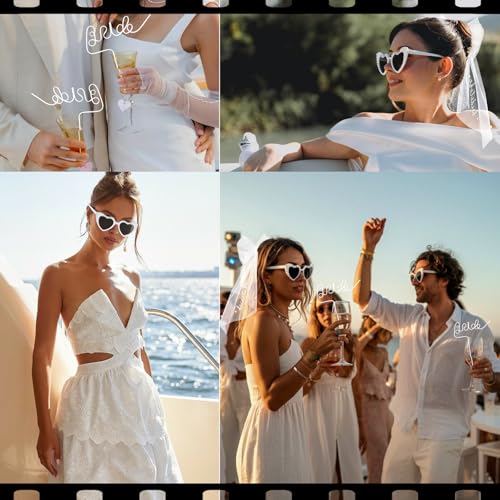 Bachelorette Party Veil - Edgy Embroidered Bow Headpiece, Bride Sunglasses and Straw | 2-Layer Pearl Veil, Bridal Shower Photo Booth Must-Have, Dare Game Props, Bride to Be Survival Kit