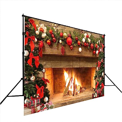 Lofaris Christmas Fireplace Backdrop Winter Xmas Tree Colorful Festive Decorations Brick Backgrounds Interior Vintage Merry Christmas Eve Party Banner Decorations 10x7ft - size: 10x7ft