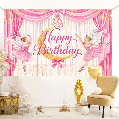 Ballerina Girl Backdrop Cute Ballet Photography Background Pink Princess Party Supplies for Girls Birthday Baby Shower Dance Decor Banner Portrait Photo Booth Studio Props 10x7ft FU059YL - size: 10x7ft