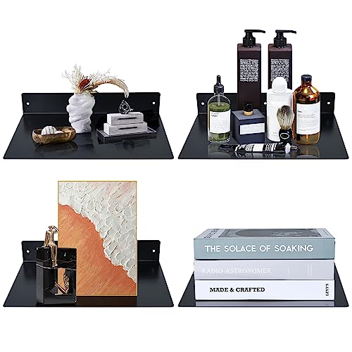 RealPlus Metal Floating Shelf Wall Mounted (12 inch x 8 inch) Heavy Duty Steel Display Shelves, Black (Pack of 4) - color: Black (Pack of 4), size: 12"W x 8"D