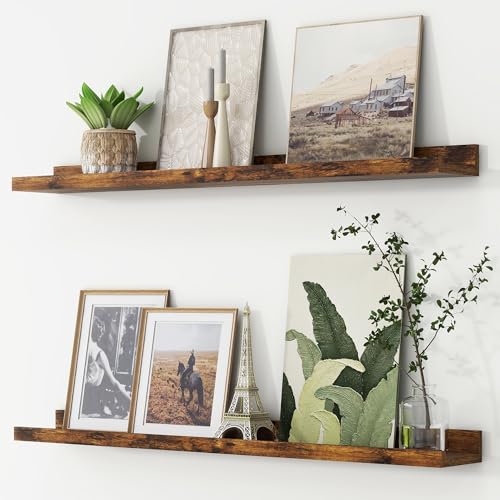 FLYJOE Picture Ledge Shelf, Floating Shelves Set of 2, 36 Inches Long Large Nursery Book Shelves for Toys Storage, Kids Bookshelf Wall Mounted for Living Room Bedroom Decor Books Photo Frames - color: Brown, size: 36'', Set of 2