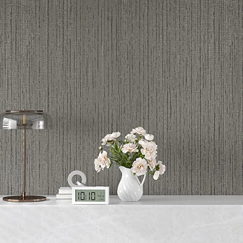 VEELIKE Grey Grasscloth Vinyl Wallpaper, Textured Fabric, Peel and Stick, 15.7''x354'', 38.75 Sq Ft/Roll, Removable, Waterproof, for Walls, Furniture, Kitchen, Bathroom - color: Gray, size: 15.7" x 354"