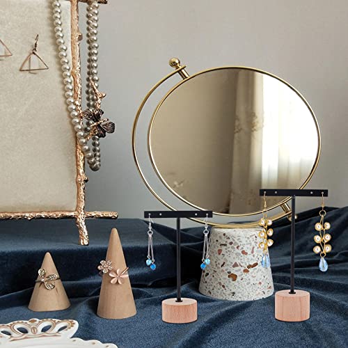 FINGERINSPIRE 3 Pcs Black Metal T Bar Earring Display Stand with Wooden Round Base 4 Holes Earrings T Stand Hanging Earring Organizer for Store Retail Photography Props（4.7 & 5.5 & 6.3 inch Height） - color: 4 Holes With Round Base