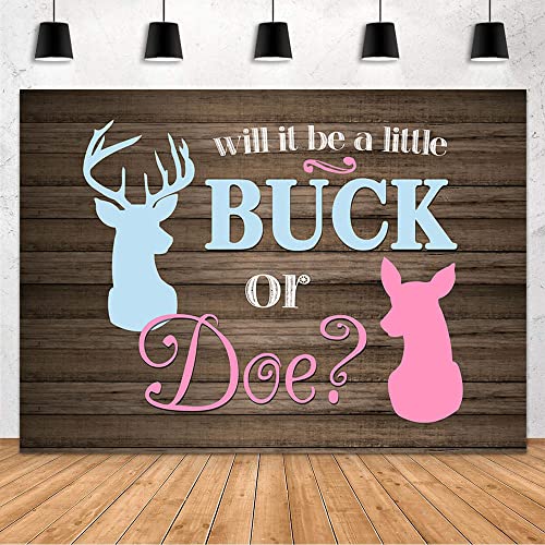 MEHOFOND 7x5ft Buck or Doe Gender Reveal Baby Shower Backdrop Rustic Wood Boy or Girl Deer Photography Background Banner for Dessert Table Supplies Party Decoration Photo Shoot Props - size: 7x5ft