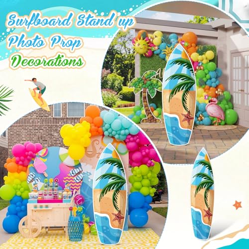 Yalikop 6 ft Surfboard Cardboard Cutout Stand up Photo Prop - Hawaiian Tropical Party Decorations Standee Surfboard Foam Board for Garden Yard Sign Decor Summer Beach Luau Photography Background - style: Summer
