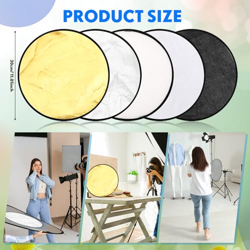 Yuntau Photography Reflector 5 in 1 Light Reflectors for Photography Collapsible Photoshoot Props with Bag for Photo Studio Lighting, Translucent, Silver, Gold, White and Black(12 Inches) - size: 12 Inches