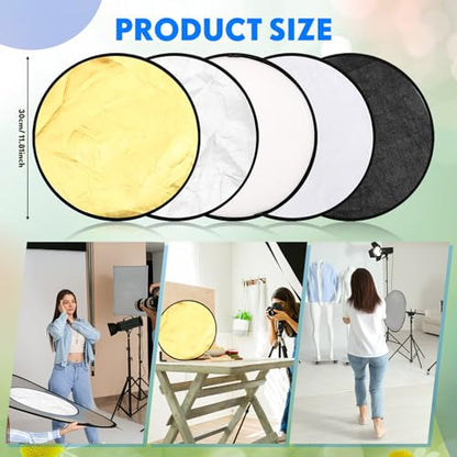 Yuntau Photography Reflector 5 in 1 Light Reflectors for Photography Collapsible Photoshoot Props with Bag for Photo Studio Lighting, Translucent, Silver, Gold, White and Black(12 Inches) - size: 12 Inches