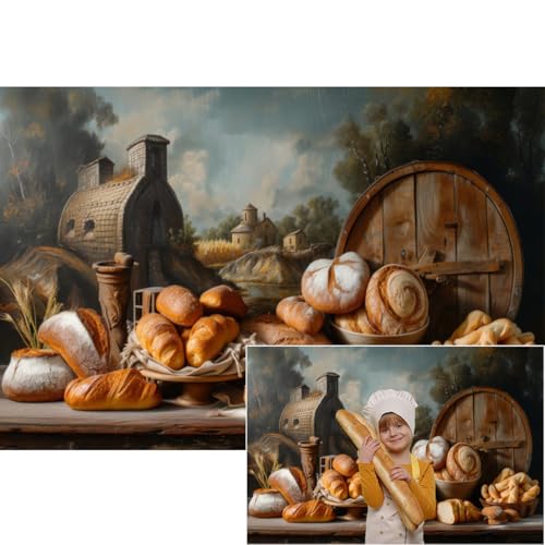 YongFoto Bakery Baking Backdrop 7x5ft Bake House Bread Basket Wheat Ears Vintage Photography Background Kids Birthday Party Banner Baby Baker Portrait Photoshoot Wallpaper Photo Studio Booth Props - color: Style 3, size: 7ftx5ft