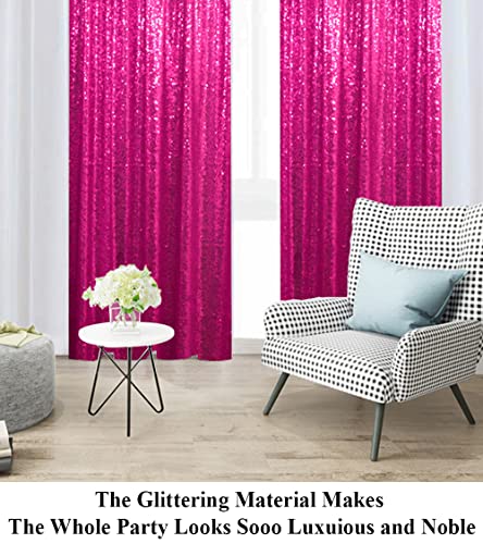 Partisout Sequin Backdrop Curtain 2pcs 2ftx7ft Hot Pink Sequence Background Party Sparkle 84inches Long Fuchsia Glitter Curtains 7FT Wedding Photo Fabric Backdrops - color: Hot Pink, size: 2ftx7ftx2pcs
