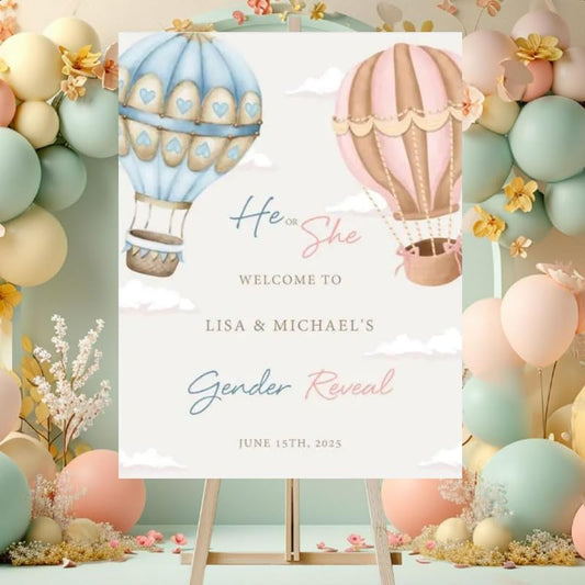 HTHDUONG Personalized Gender Reveal Welcome Sign Custom Baby Shower Decor He or She Theme Indoor Outdoor Party Decorations Custom Pink Blue Floral Boy Girl Announcement Banner Table Centerpiece Prop - color: 2