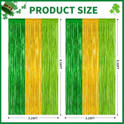 2 Pack St Patrick Party Decorations, Green Party Backdrop Green Gold Light Green Backdrop Curtains, Metallic St.Patrick Fringe Curtains Party Streamer Tinsel Backdrop, St Patrick Party Supplies - color: Green and Gold and Light Green