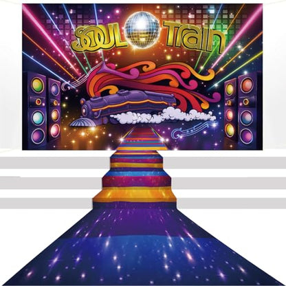 2 Pcs Retro 70's and 80's Neon Glow Photo Background Polyester Fabric Colorful Disco Dancing Prom Party Theme Photography Backdrop Runway Carpet Decoration Studio Props Banner