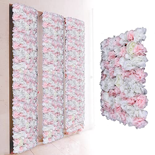 12 PCS Artificial Flower Wall Panels 24" x 16" Decorative Hydrangea and Rose Flower Backdrop Panels Wedding Party Event Decoration Photo Backdrop Decor (12 PCS, Pink + White) - color: 12 Pcs, Pink + White