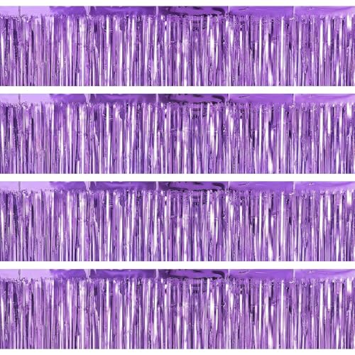 4 Packs Foil Fringe Garland Tinsel Streamers Shiny Wall Hanging Birthday Banner Backdrop for Graduation Wedding Anniversary Celebration Happy Birthday Party Decorations Light Purple - color: Light Purple