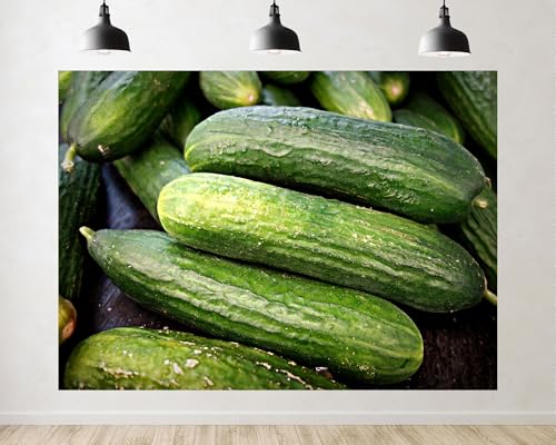 Trykid 10x6.5ft Fresh Green Cucumber Backdrop Natural Vegetable Farm Scene Photography Background Food Market Party Decoration Home Tapestry Photo Booth Prop Fabric - size: 10x6.5ft