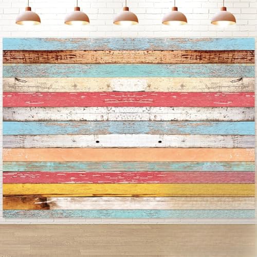 Colorful Wood Backdrop for Photography 7x5FT Easter Pastel Rustic Wooden Background Boy Girl Birthday Party Decorations Portrait Photoshoot Studio Props - size: 7x5ft