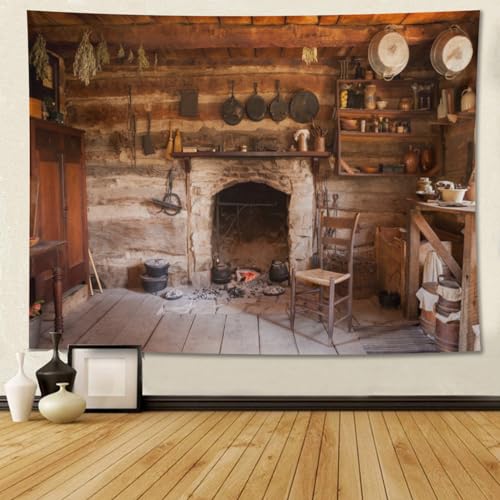 15x10ft Rustic Kitchen Backdrop Rustic Old Rural Farmhouse Interior Homestead Western Antique Inn Restaurant Room Fireplace Background Kids Adults Portrait Photo Studio Props - size: 15x10FT